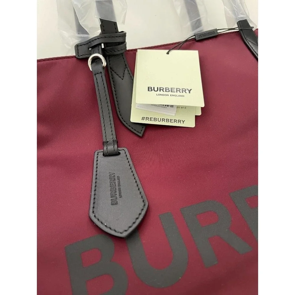 Burberry LL MD Nylon and Leather‎ Tote Bag,  in Dark Red, Made in Italy